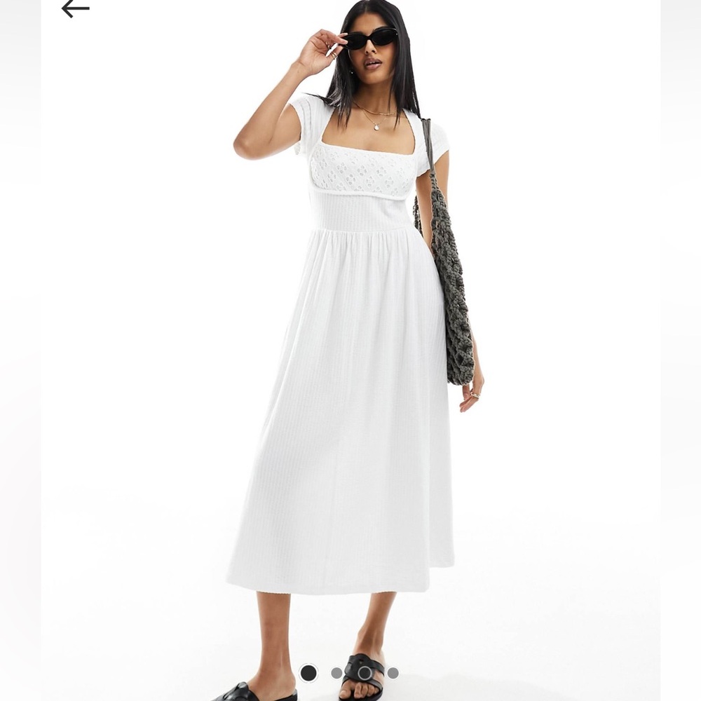 NWT ASOS DESIGN White SQUARE NECK SHIRRED BODICE MIdi W EYELET BUST, Size 6